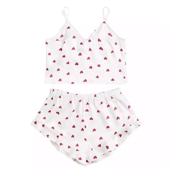 Other - Women Satin Lingerie Heart Print Set